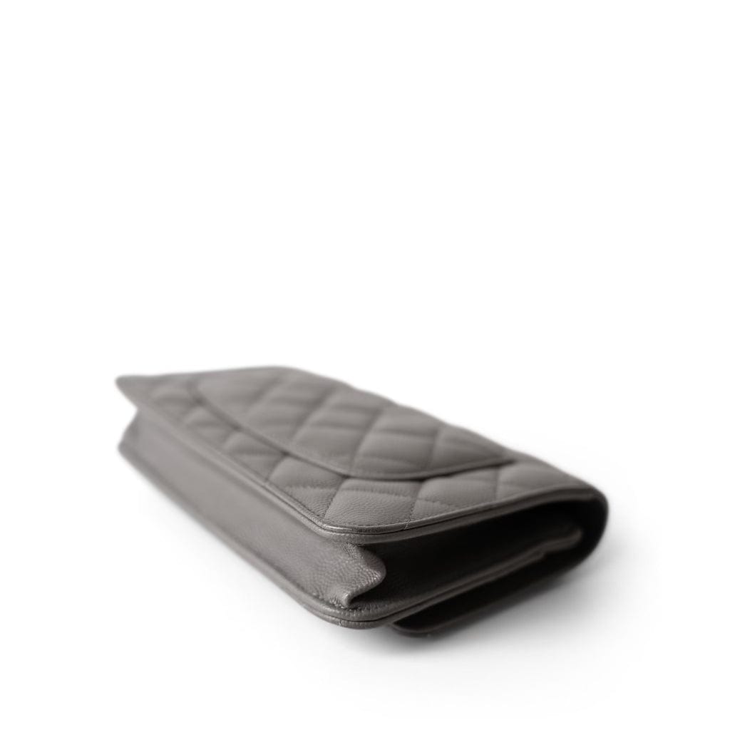 22B Grey Caviar Quilted Wallet on Chain Light Gold Hardware