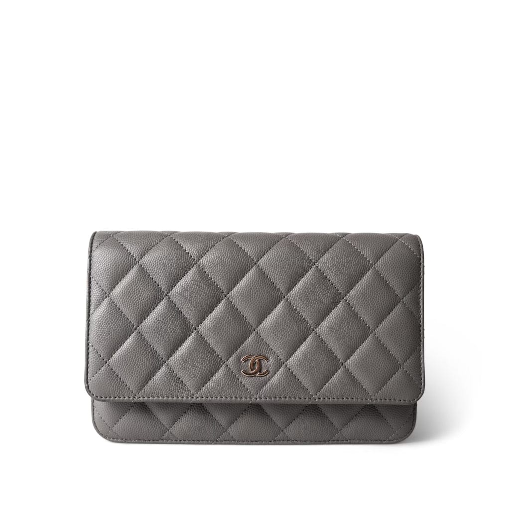 22B Grey Caviar Quilted Wallet on Chain Light Gold Hardware