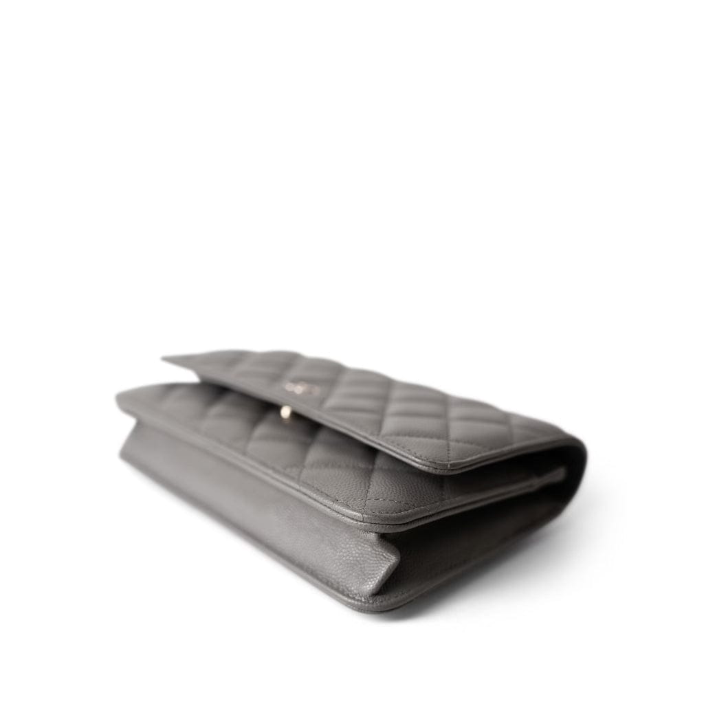 22B Grey Caviar Quilted Wallet on Chain Light Gold Hardware