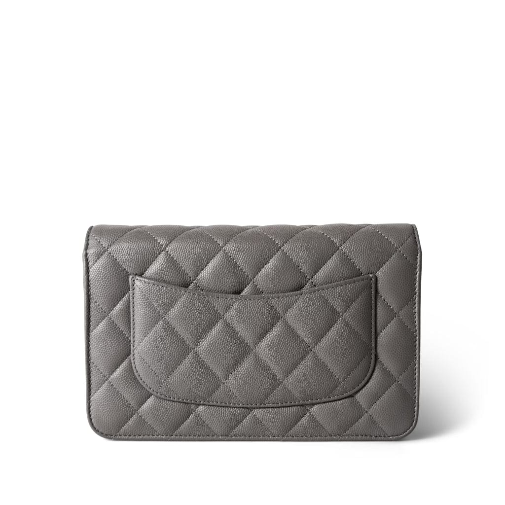 22B Grey Caviar Quilted Wallet on Chain Light Gold Hardware