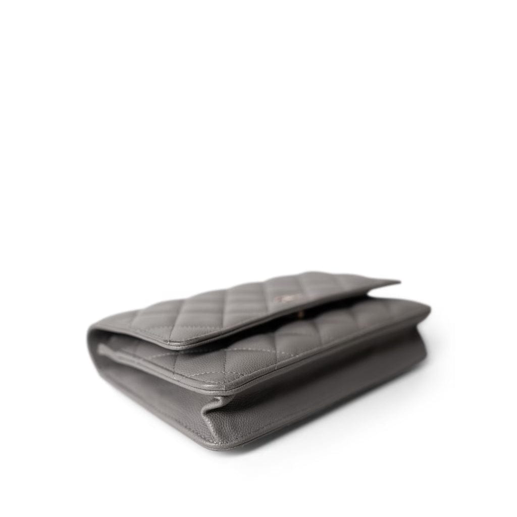 22B Grey Caviar Quilted Wallet on Chain Light Gold Hardware
