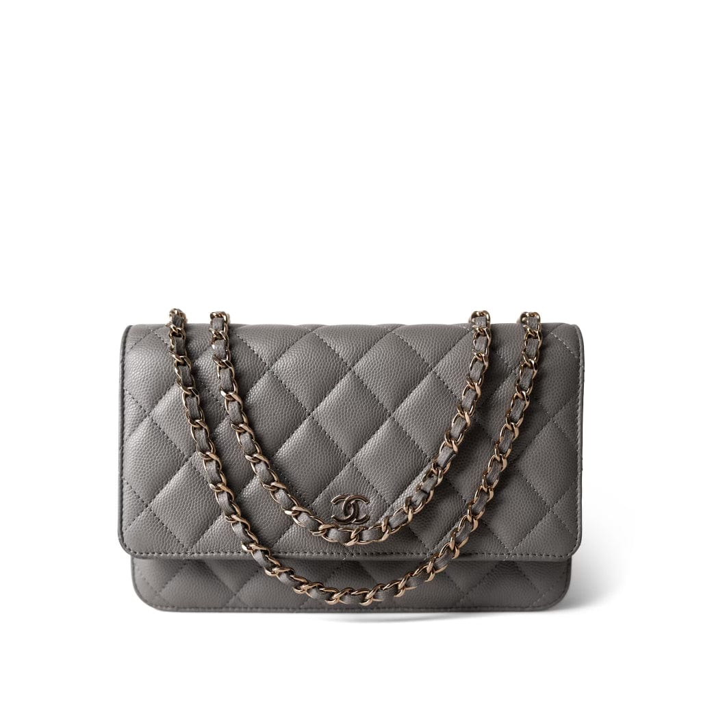 22B Grey Caviar Quilted Wallet on Chain Light Gold Hardware