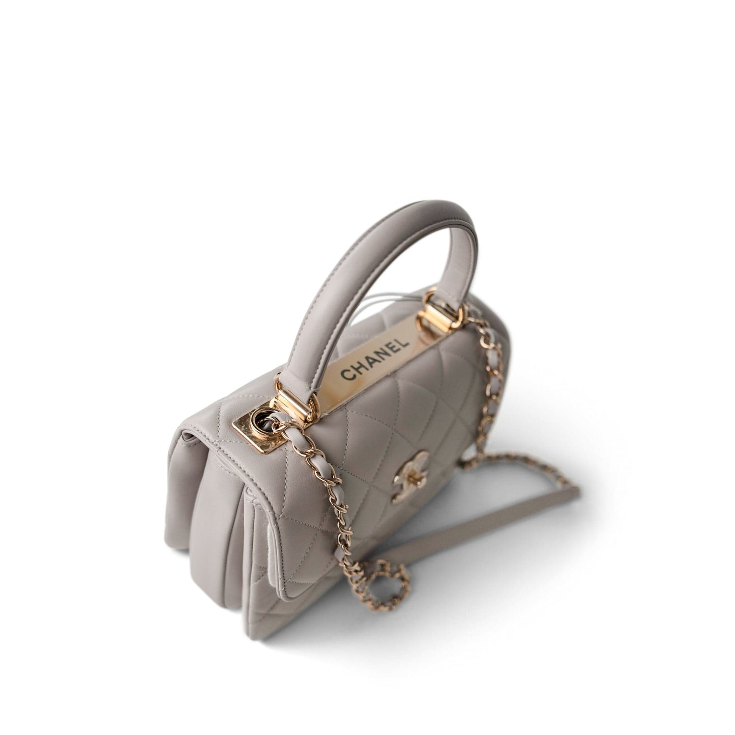 22B Grey Lambskin Quilted Trendy CC Small Light Gold Hardware