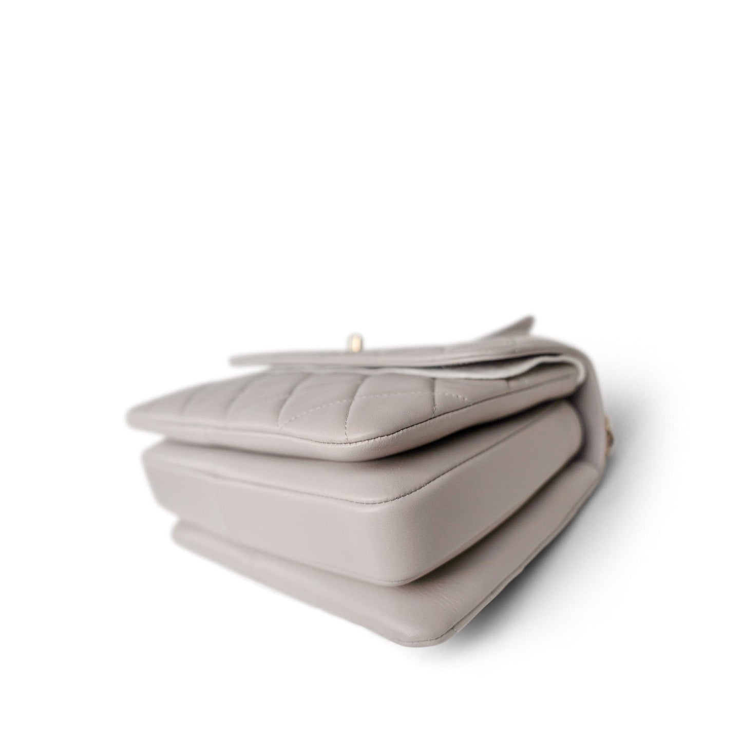 22B Grey Lambskin Quilted Trendy CC Small Light Gold Hardware