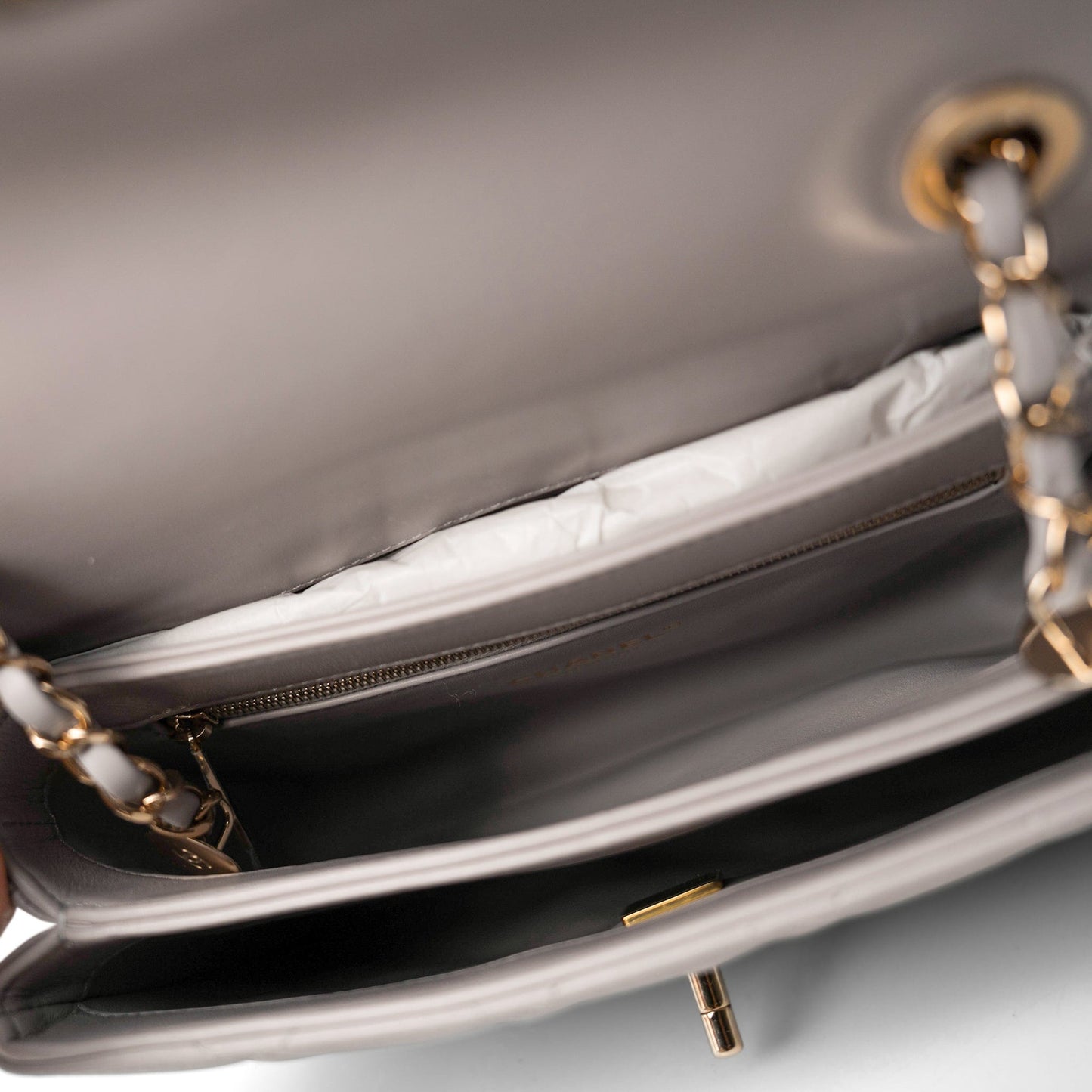 22B Grey Lambskin Quilted Trendy CC Small Light Gold Hardware