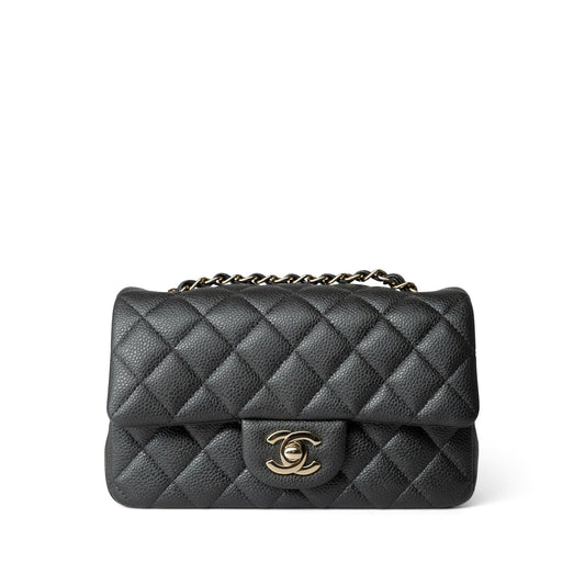 Charcoal Caviar Quilted Mini Rectangular Flap Light Gold Hardware