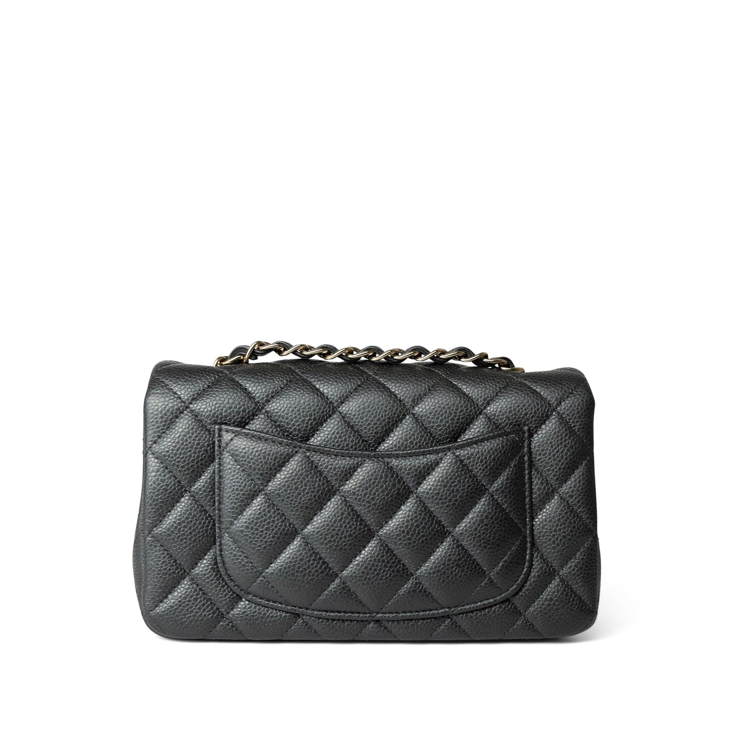 Charcoal Caviar Quilted Mini Rectangular Flap Light Gold Hardware