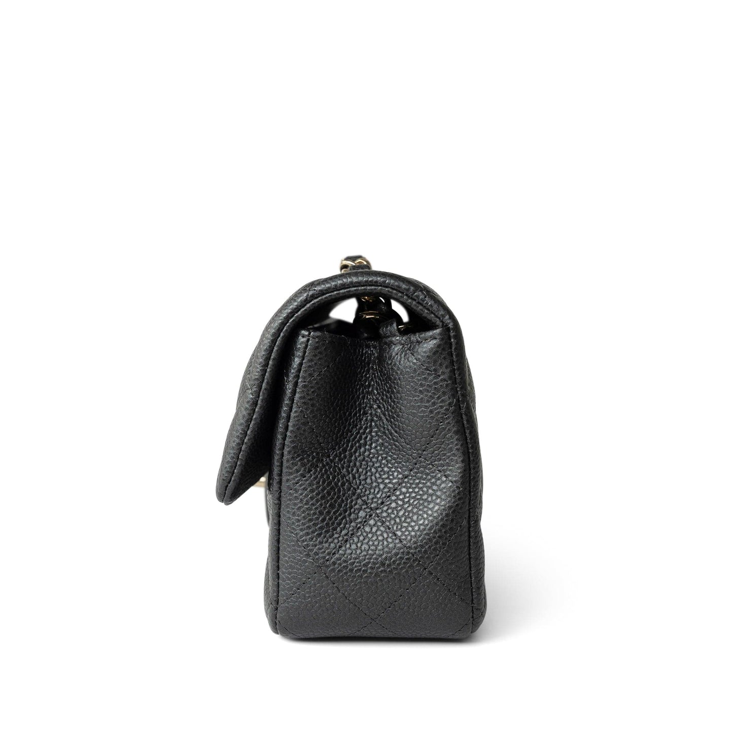 Charcoal Caviar Quilted Mini Rectangular Flap Light Gold Hardware