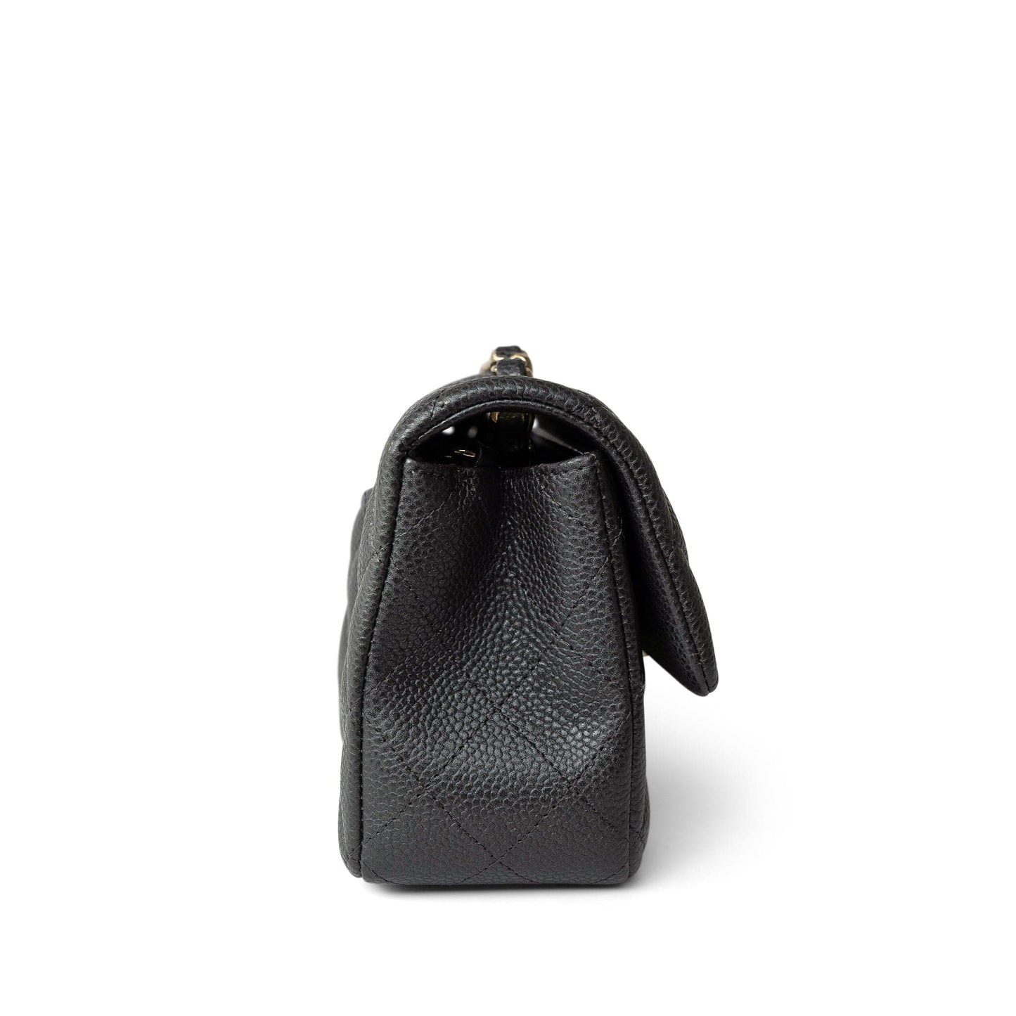 Charcoal Caviar Quilted Mini Rectangular Flap Light Gold Hardware