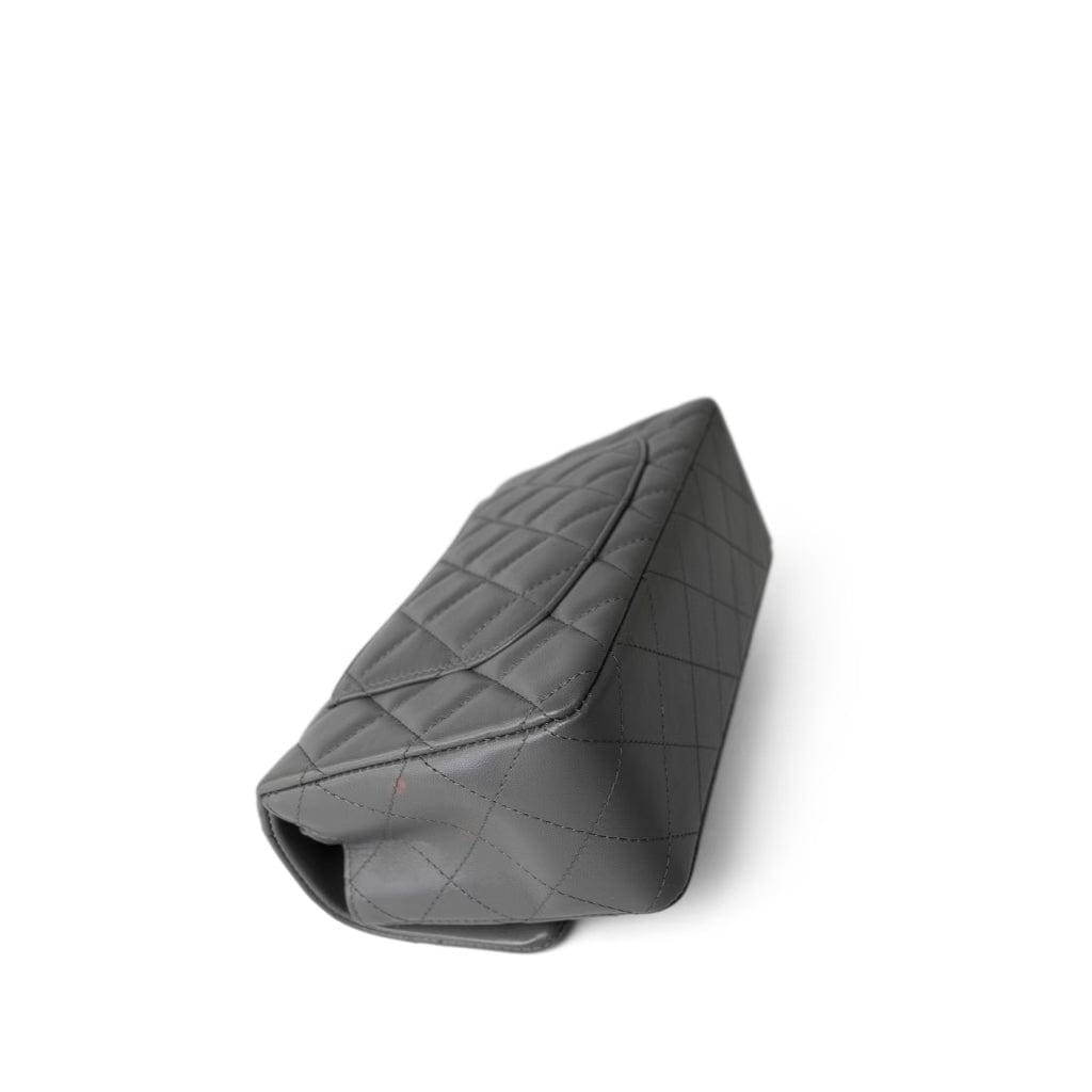 Dark Grey Lambskin Quilted Mini Rectangular Flap Light Gold Hardware