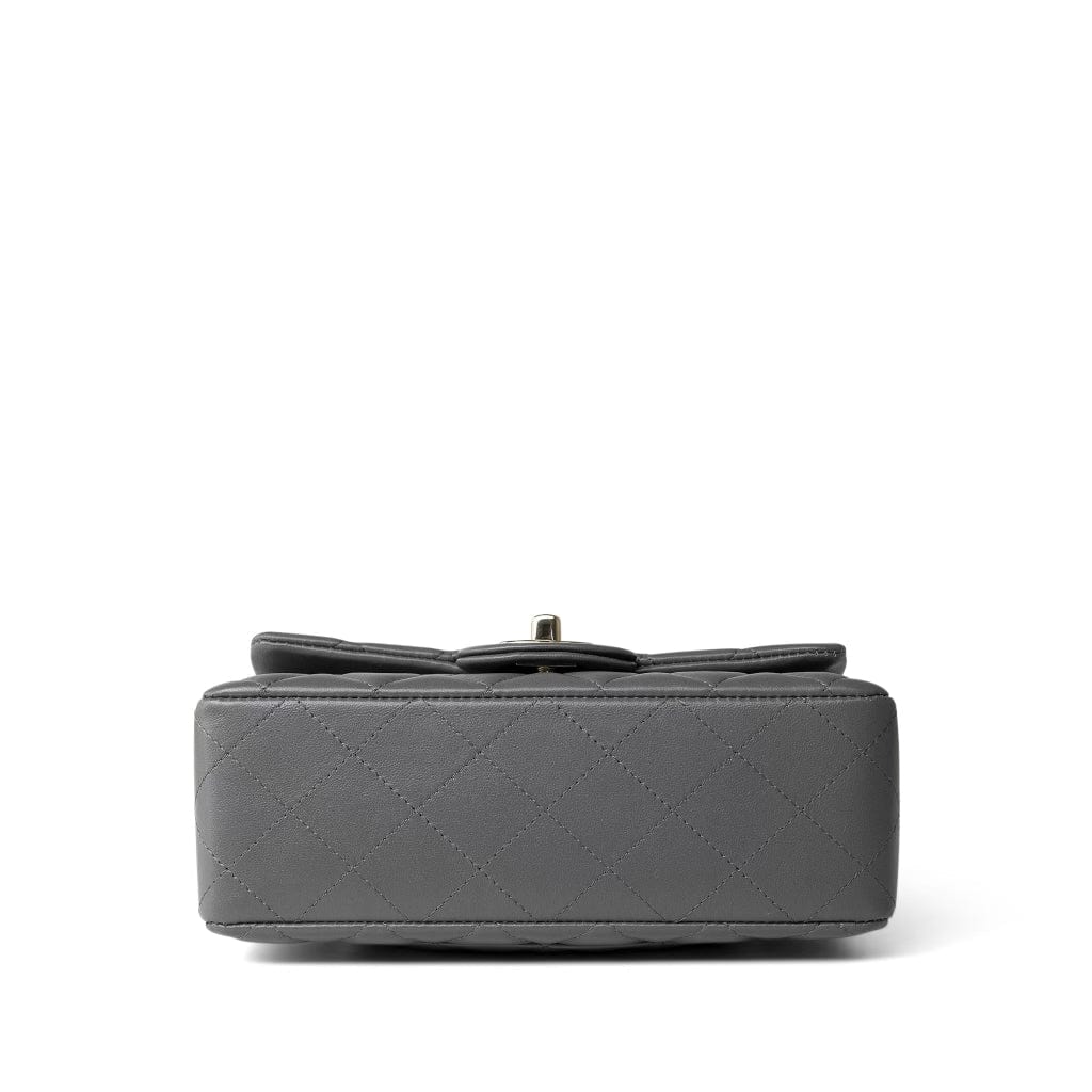 Dark Grey Lambskin Quilted Mini Rectangular Flap Light Gold Hardware