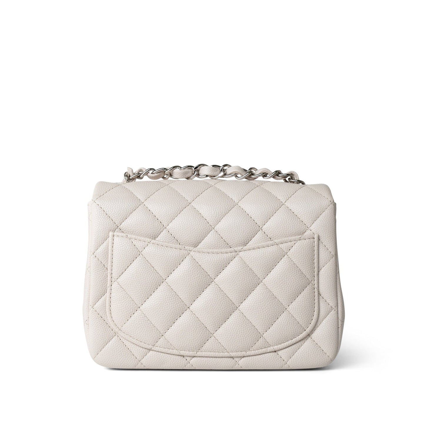 Light Grey Caviar Quilted Mini Square Flap Silver Hardware