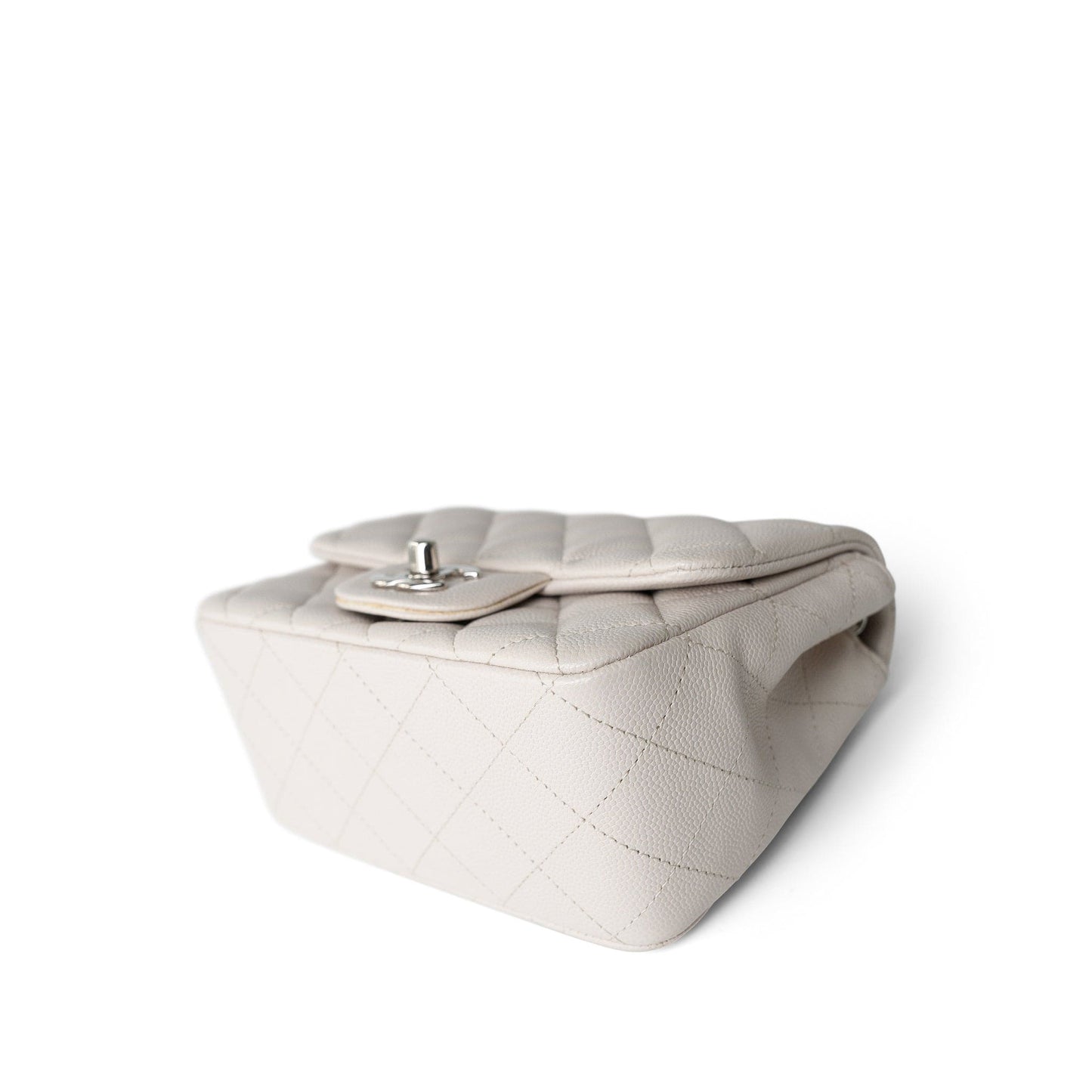 Light Grey Caviar Quilted Mini Square Flap Silver Hardware