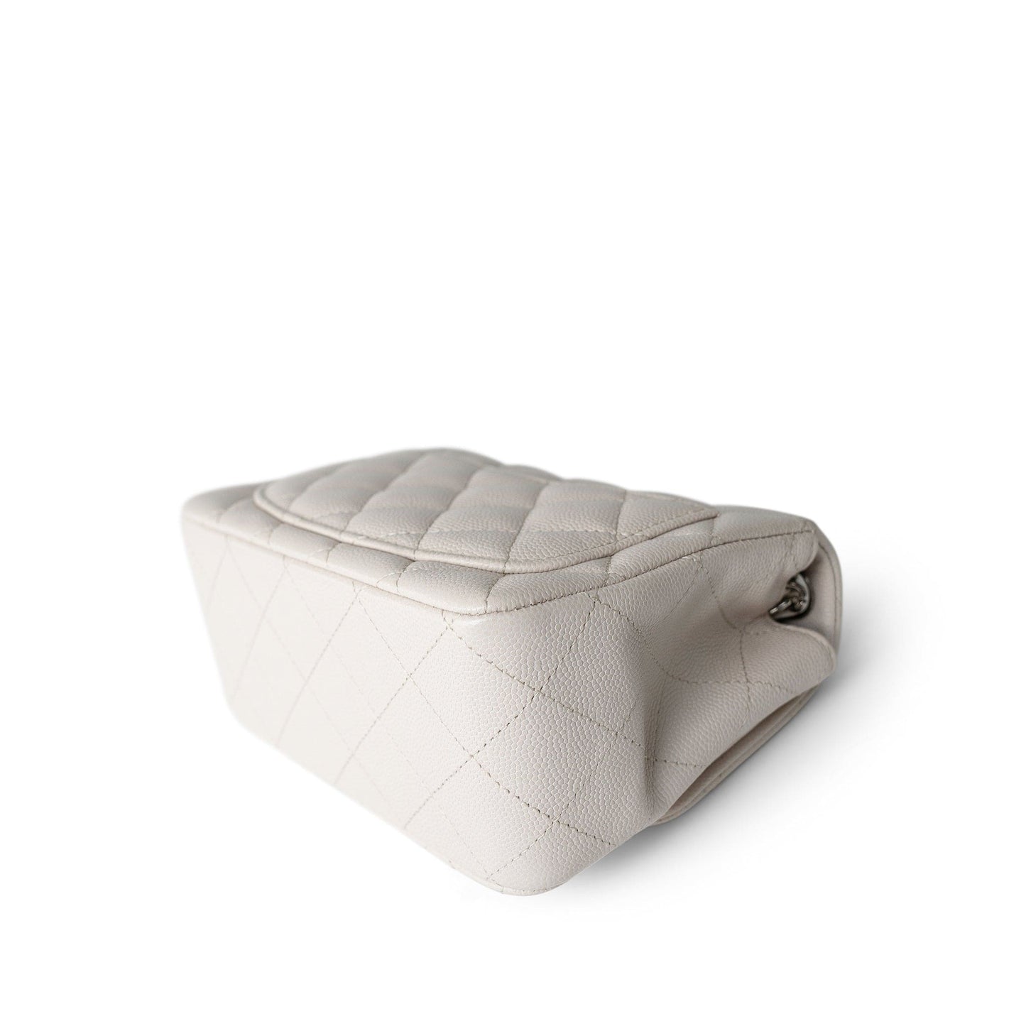 Light Grey Caviar Quilted Mini Square Flap Silver Hardware