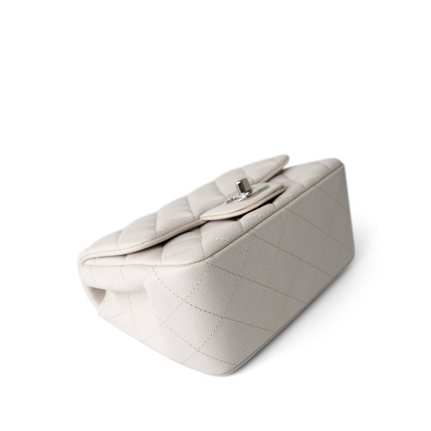 Light Grey Caviar Quilted Mini Square Flap Silver Hardware