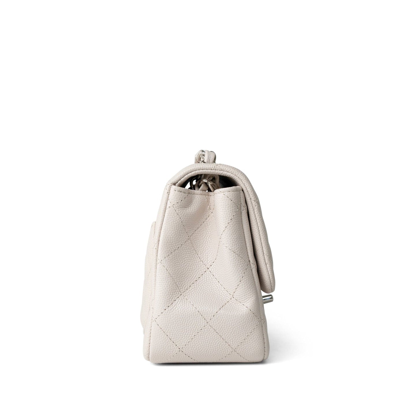 Light Grey Caviar Quilted Mini Square Flap Silver Hardware