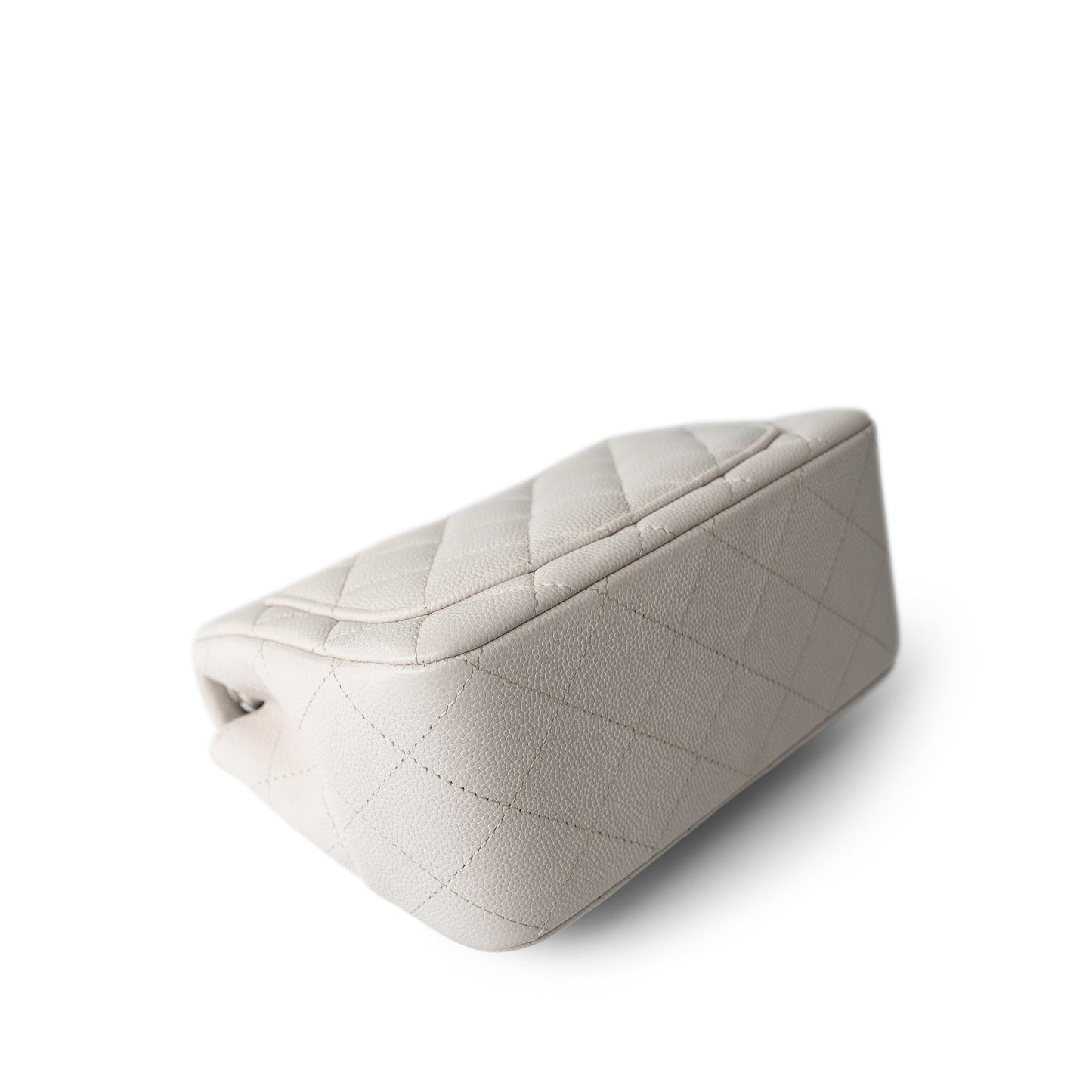 Light Grey Caviar Quilted Mini Square Flap Silver Hardware