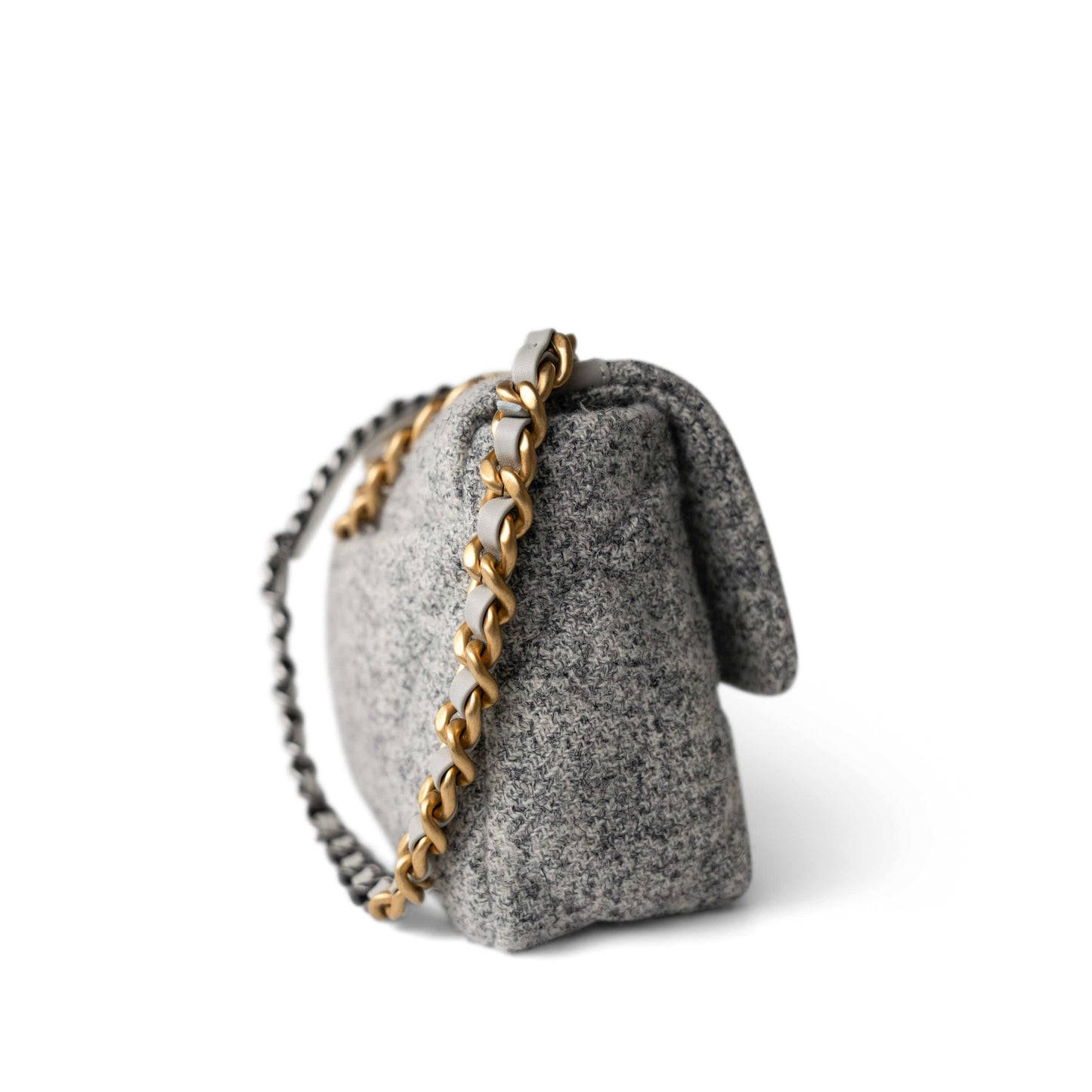 Light Grey Ecru Quilted 19 Flap Small Mixed Hardware