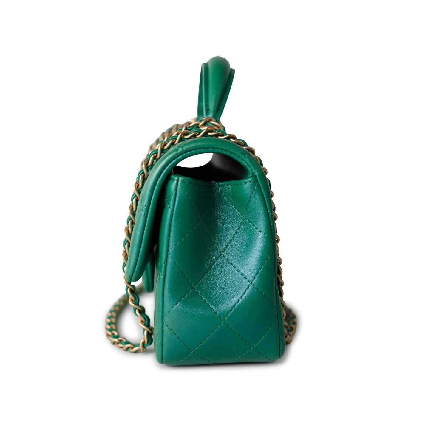 Iridescent Green Lambskin Quilted Mini Top Handle LGHW