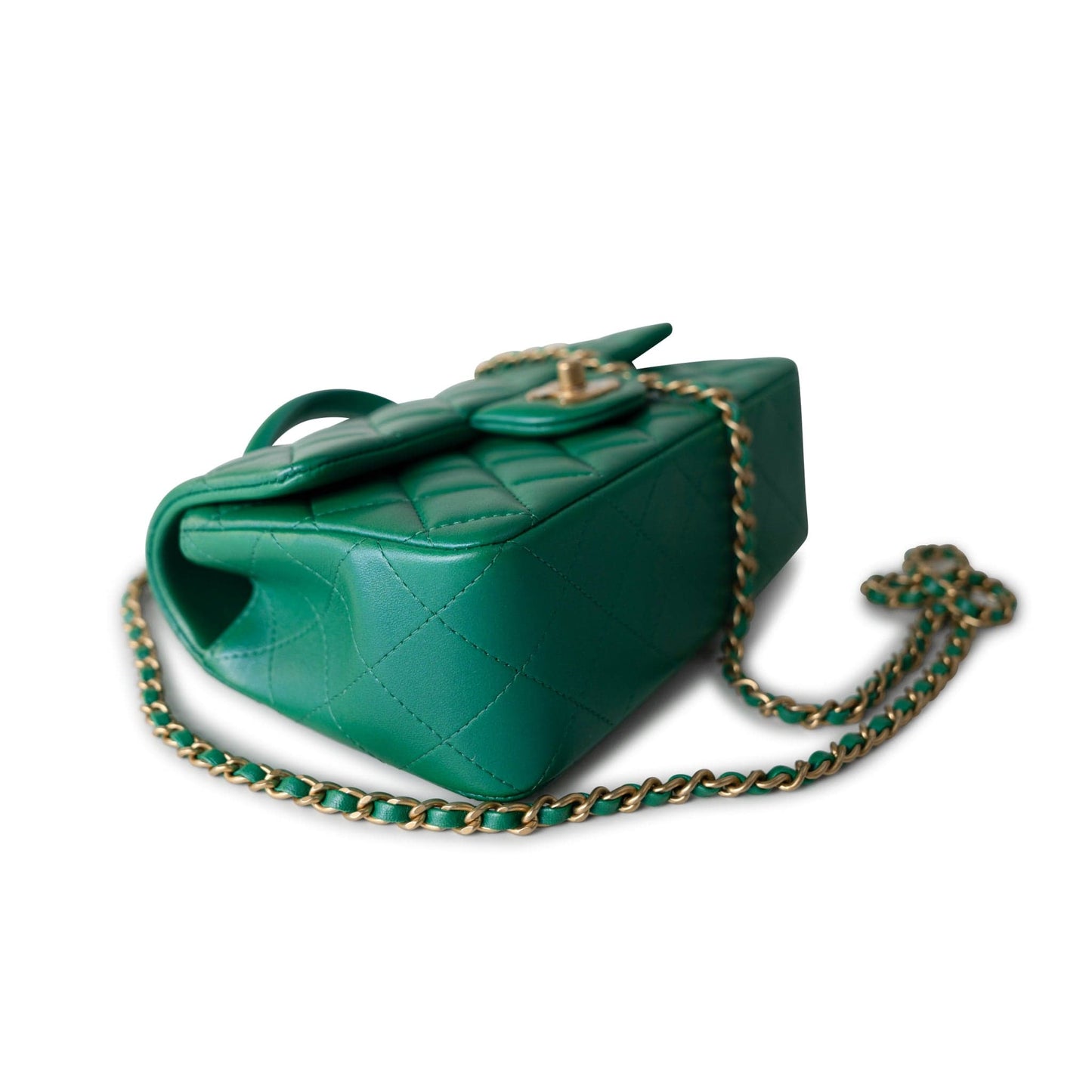 Iridescent Green Lambskin Quilted Mini Top Handle LGHW