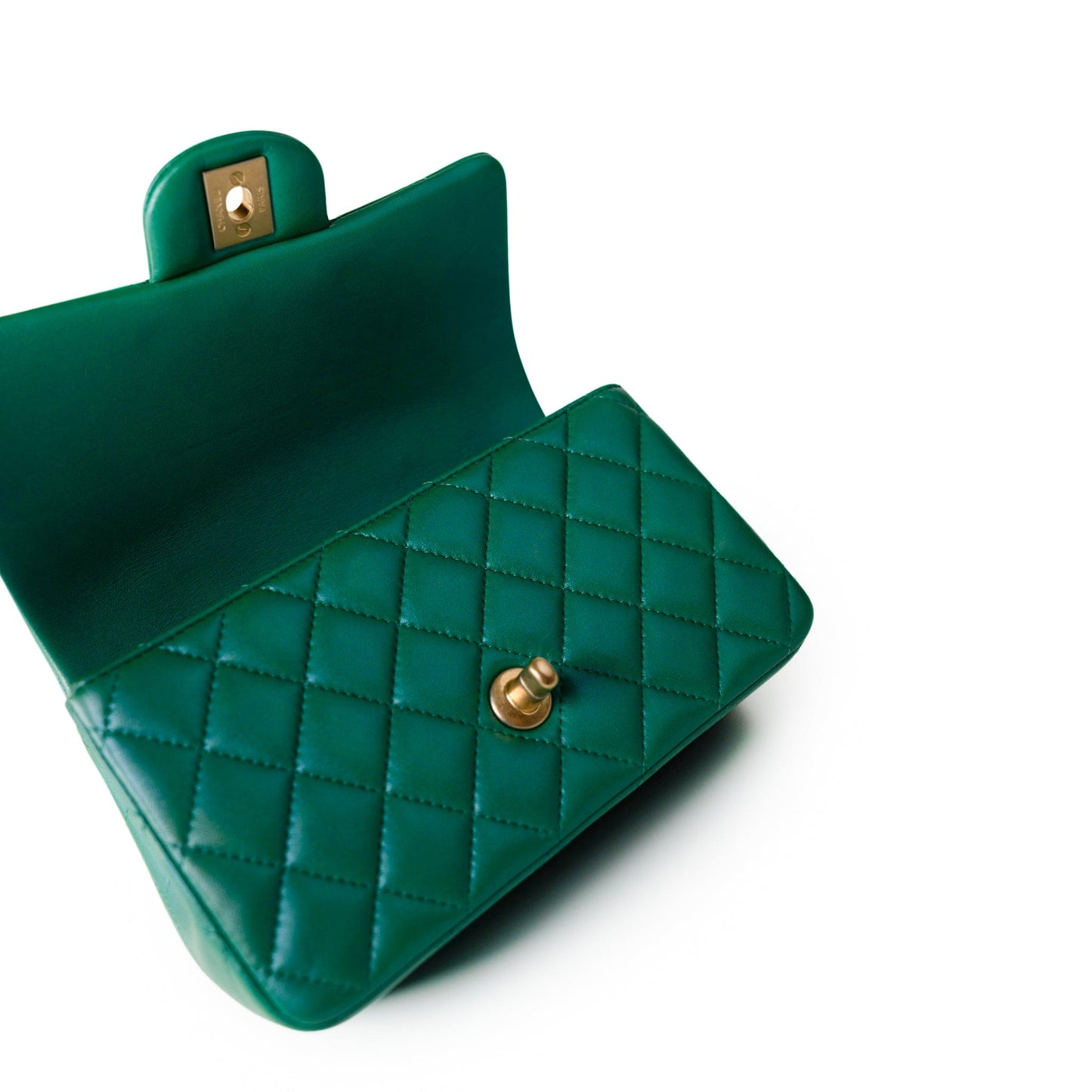 Iridescent Green Lambskin Quilted Mini Top Handle LGHW