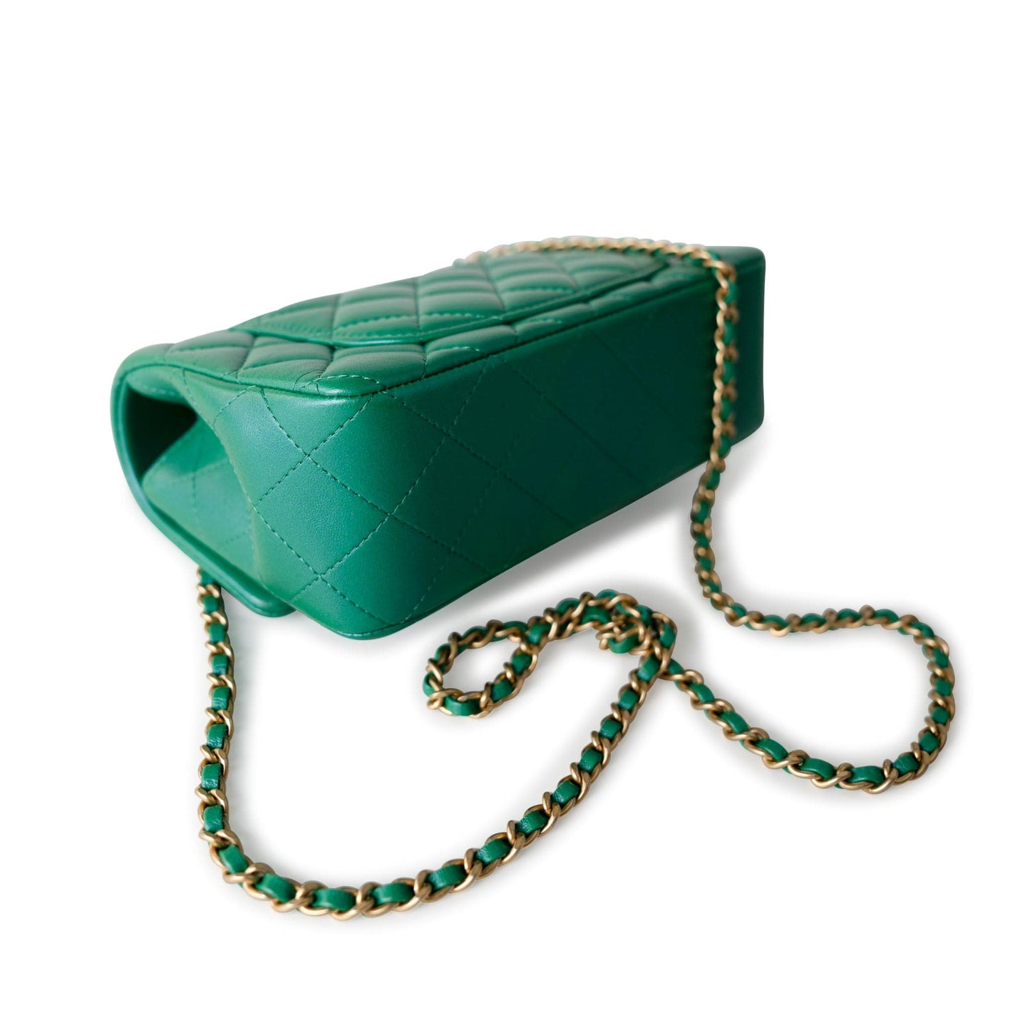 Iridescent Green Lambskin Quilted Mini Top Handle LGHW