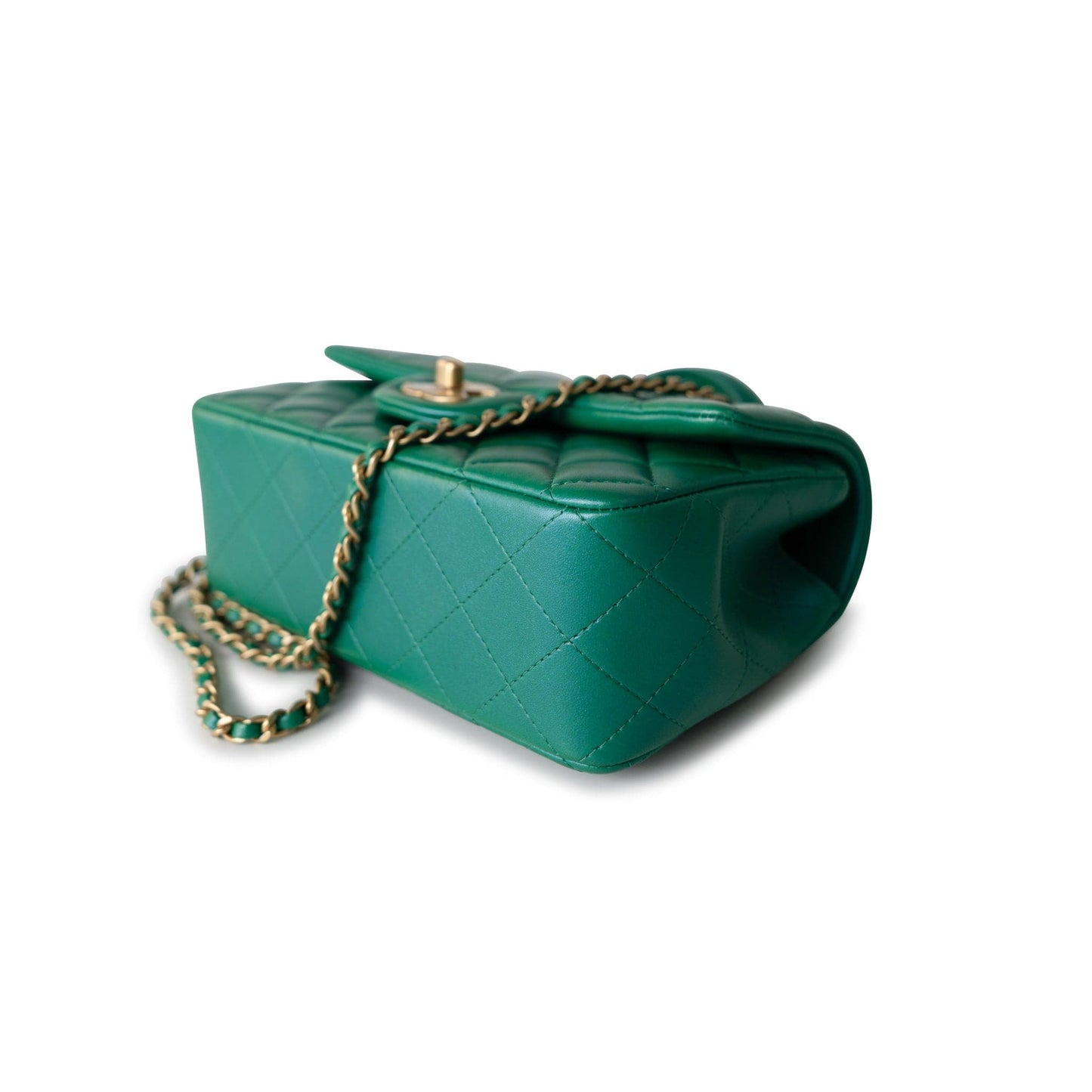 Iridescent Green Lambskin Quilted Mini Top Handle LGHW