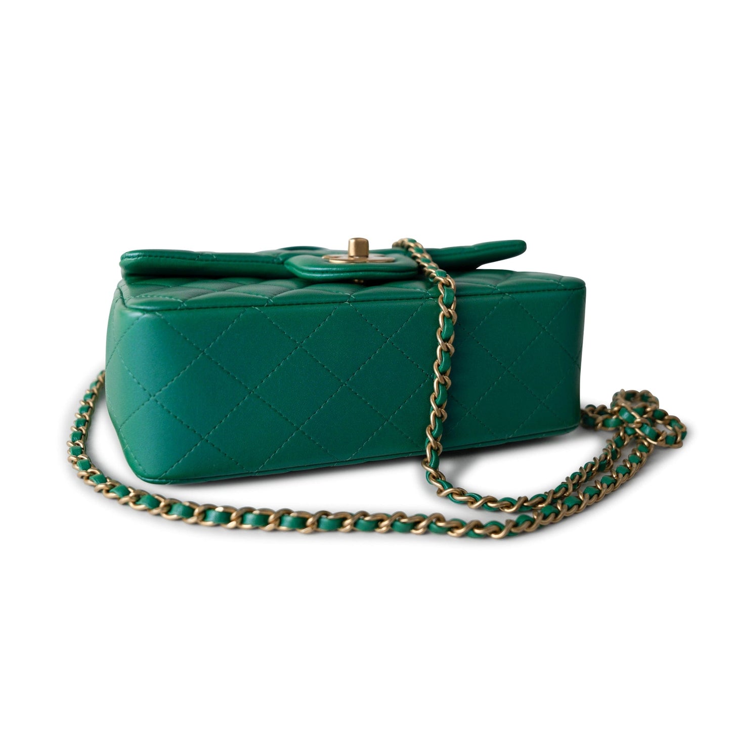 Iridescent Green Lambskin Quilted Mini Top Handle LGHW