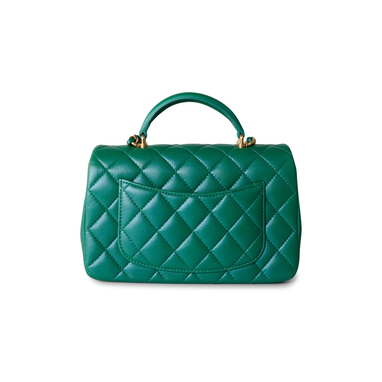 Iridescent Green Lambskin Quilted Mini Top Handle LGHW