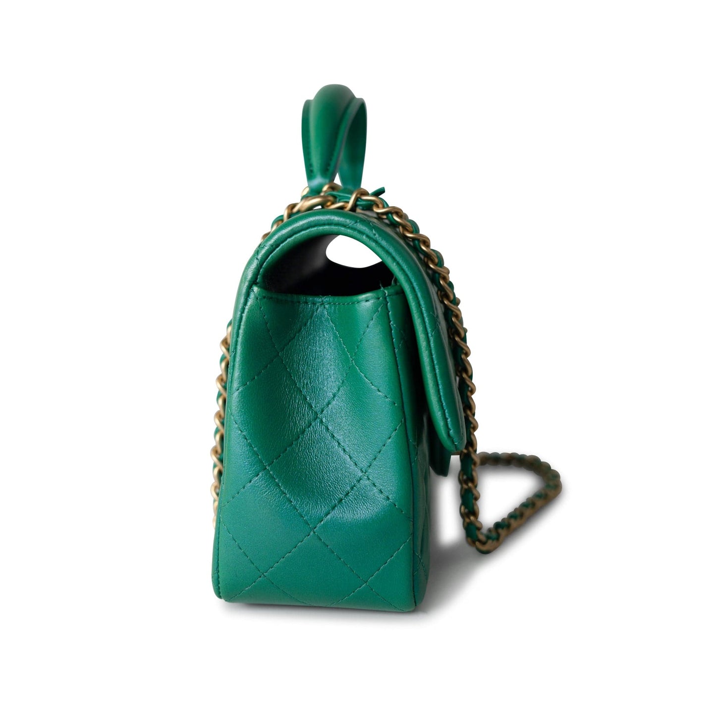 Iridescent Green Lambskin Quilted Mini Top Handle LGHW