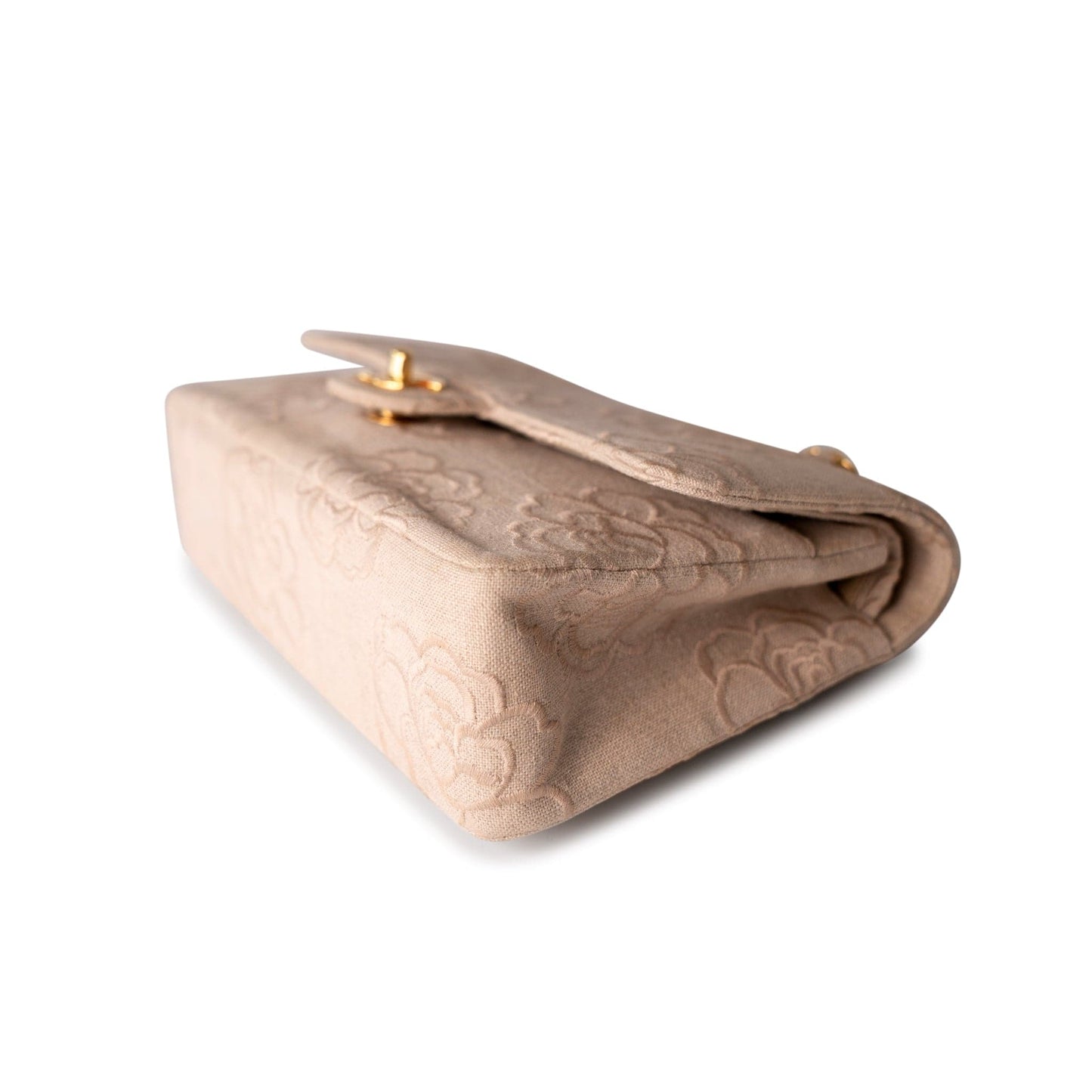 Ivory Canvas Camellia Classic Double Flap Gold Hardware Vintage