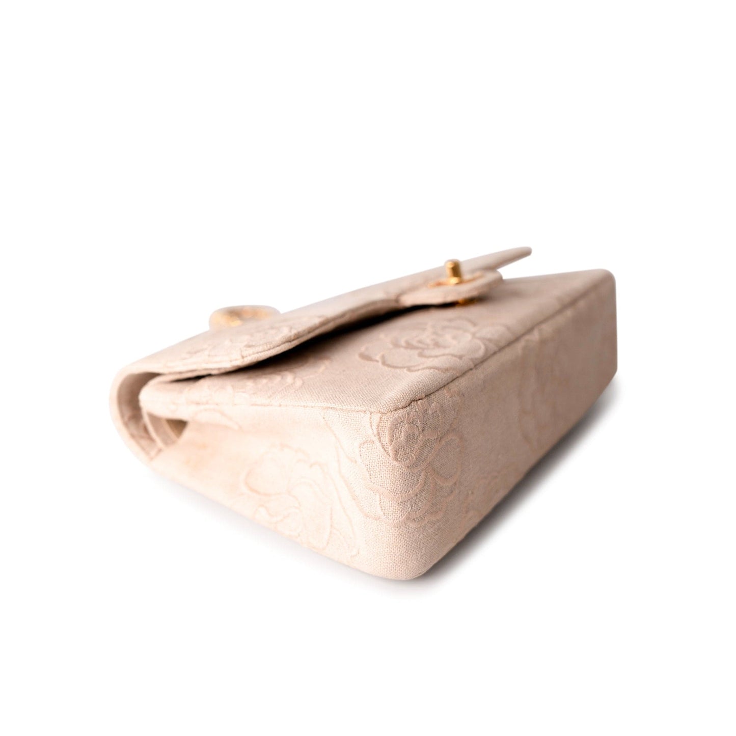 Ivory Canvas Camellia Classic Double Flap Gold Hardware Vintage