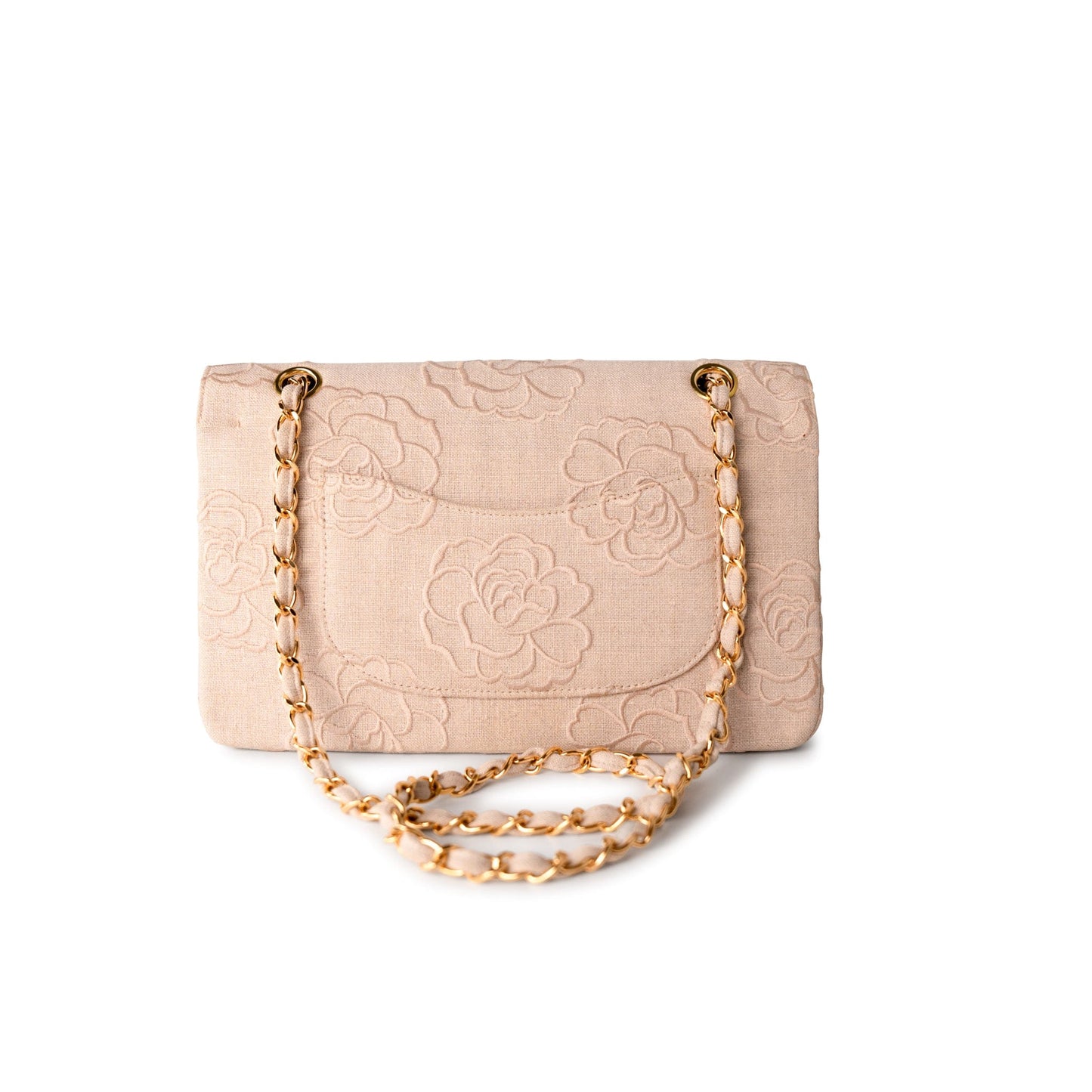 Ivory Canvas Camellia Classic Double Flap Gold Hardware Vintage