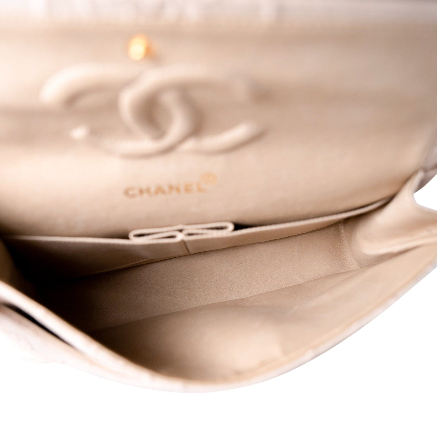 Ivory Canvas Camellia Classic Double Flap Gold Hardware Vintage