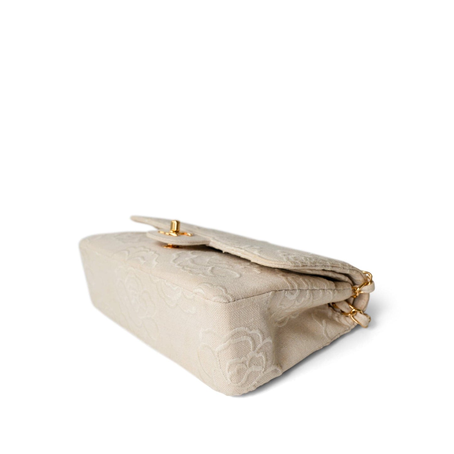 Ivory Canvas Camellia Classic Double Flap Gold Hardware Vintage
