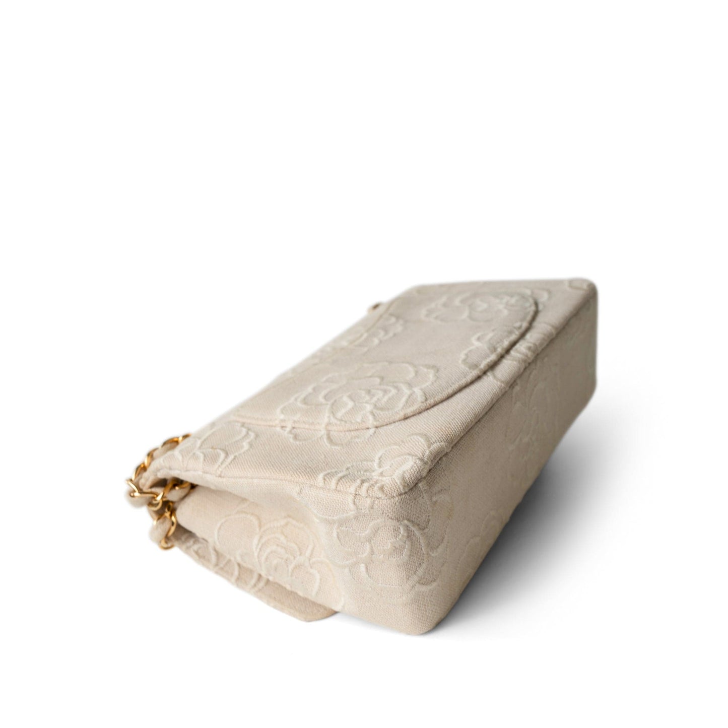 Ivory Canvas Camellia Classic Double Flap Gold Hardware Vintage