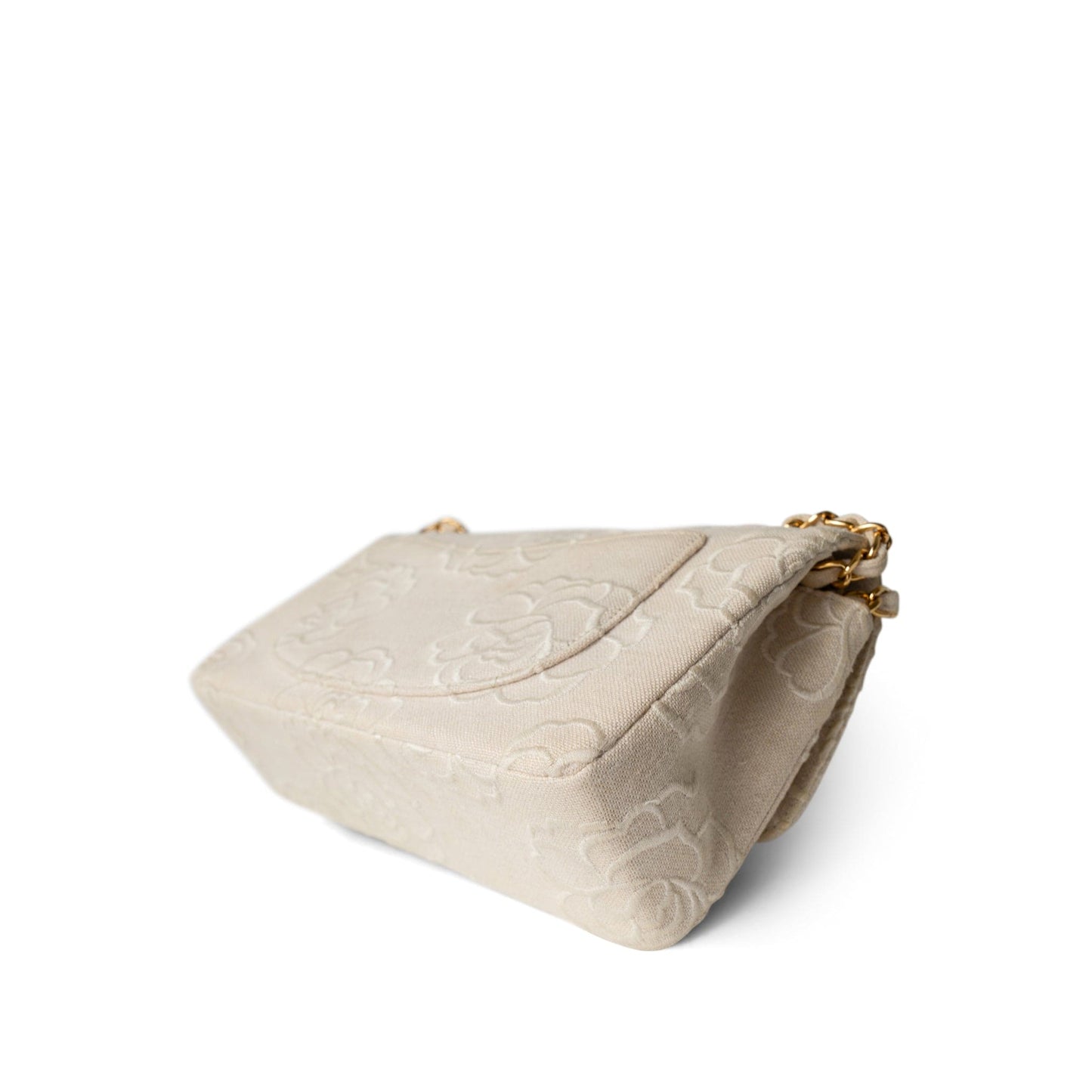 Ivory Canvas Camellia Classic Double Flap Gold Hardware Vintage