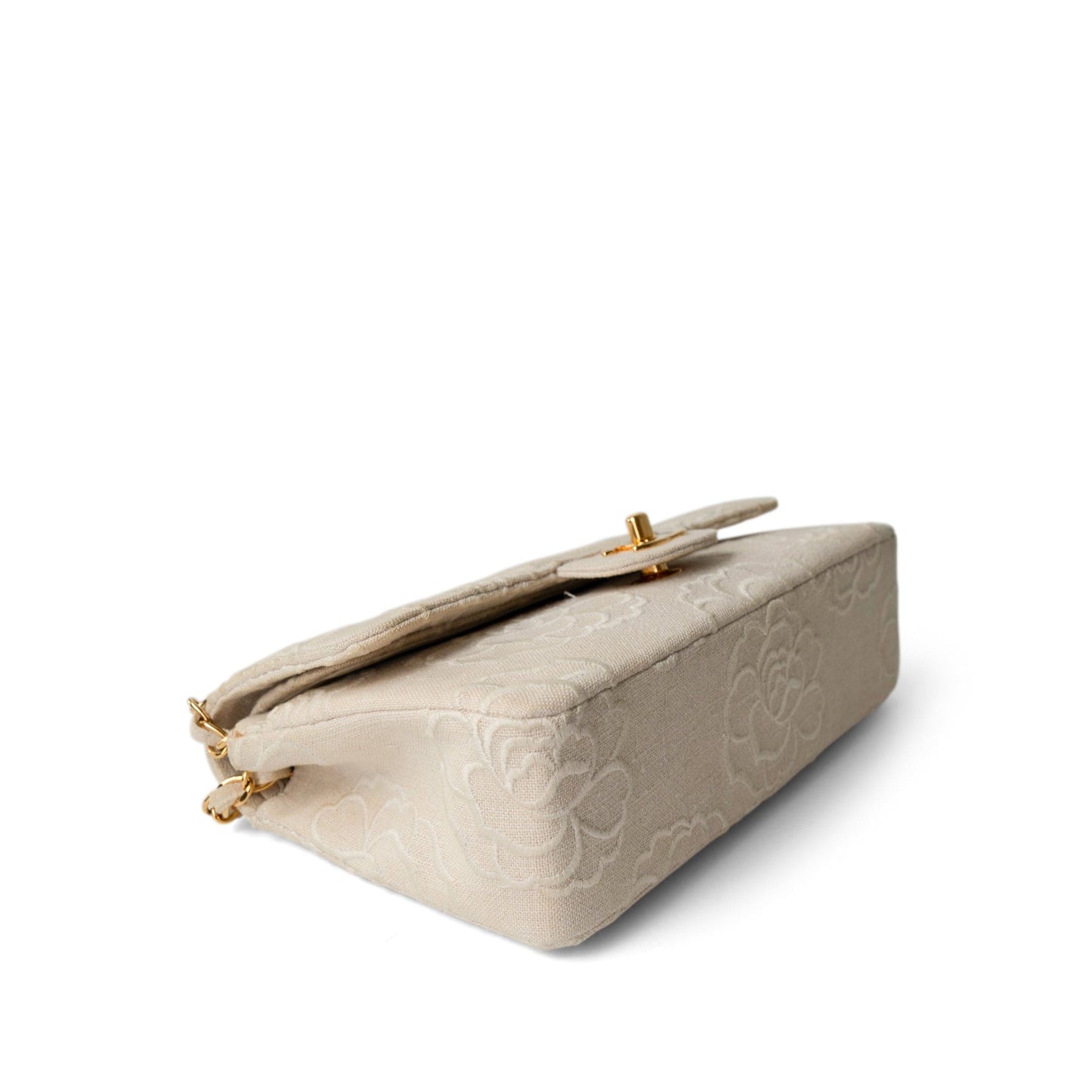 Ivory Canvas Camellia Classic Double Flap Gold Hardware Vintage