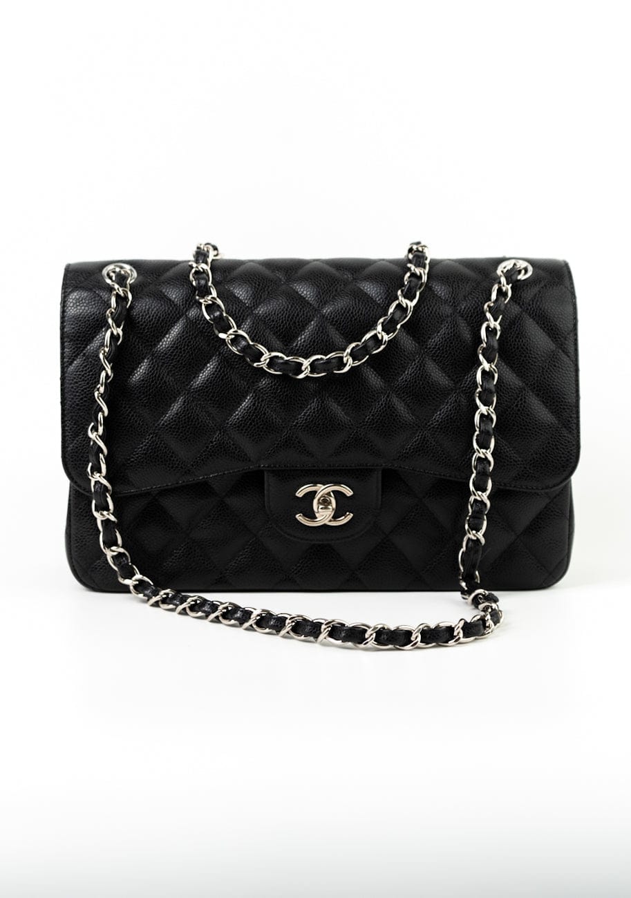 Jumbo Black Caviar Quilted Classic Flap Silver Hardware