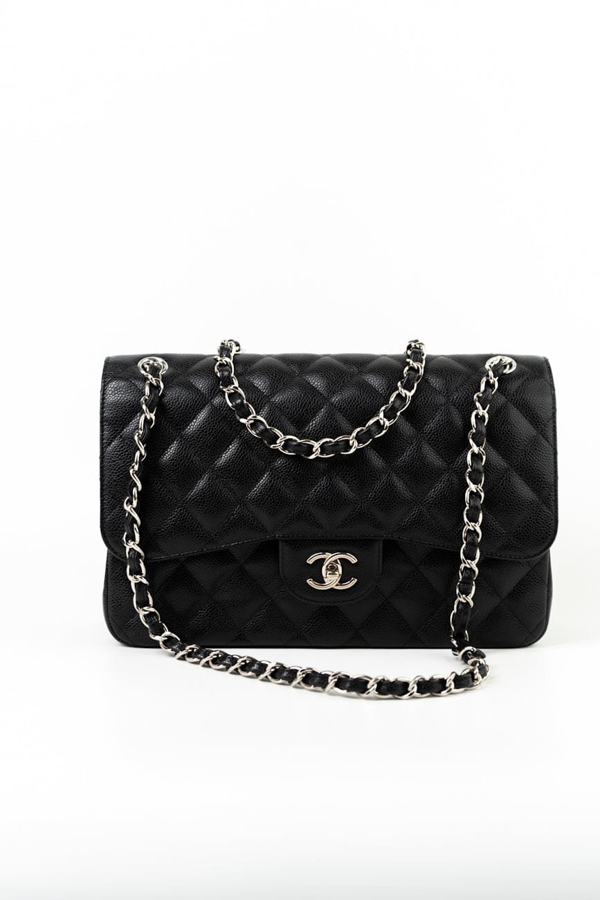 Jumbo Black Caviar Quilted Classic Flap Silver Hardware