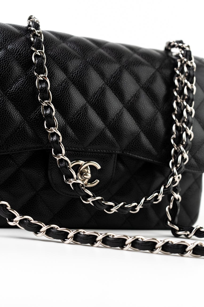 Jumbo Black Caviar Quilted Classic Flap Silver Hardware