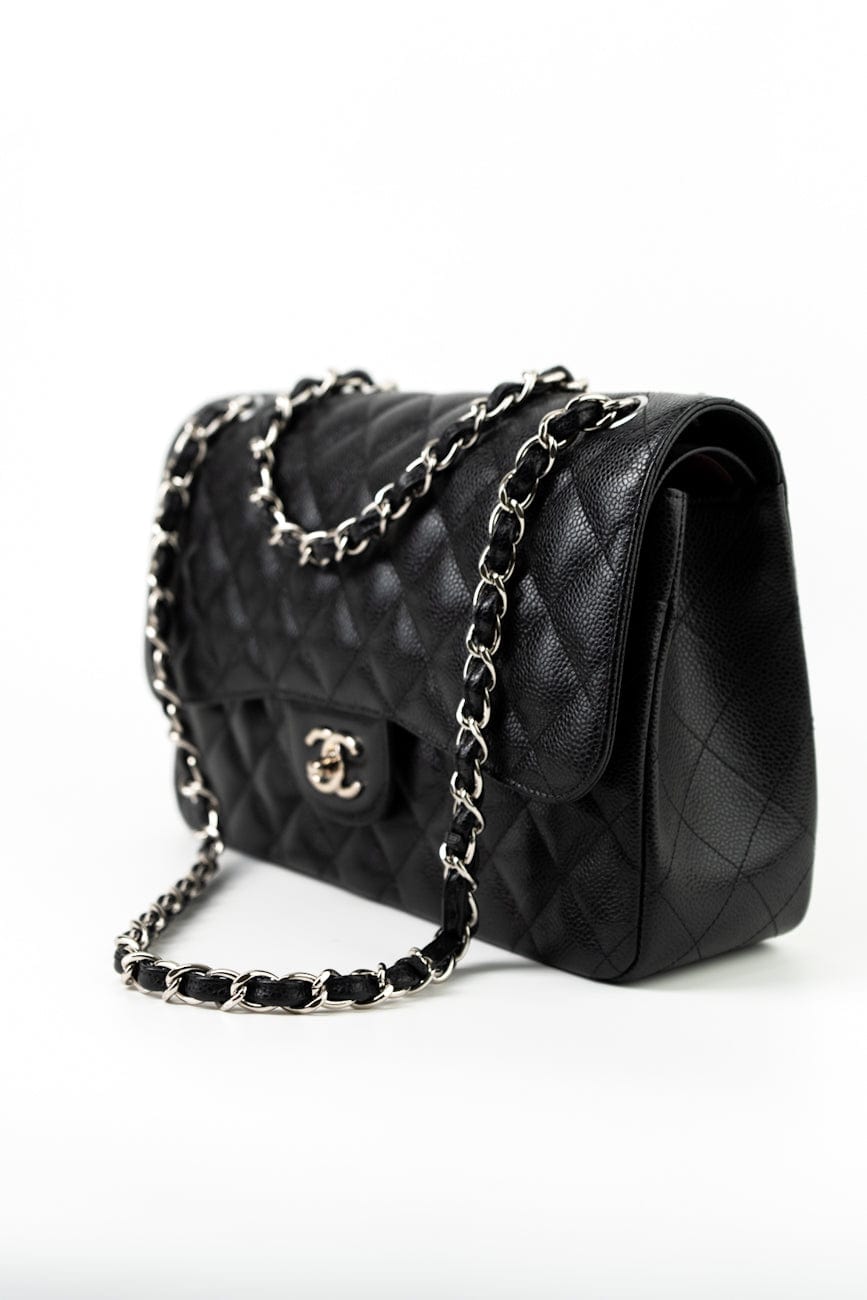 Jumbo Black Caviar Quilted Classic Flap Silver Hardware