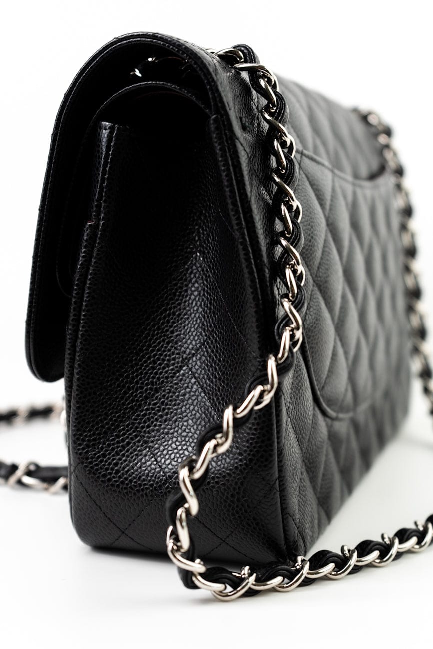 Jumbo Black Caviar Quilted Classic Flap Silver Hardware