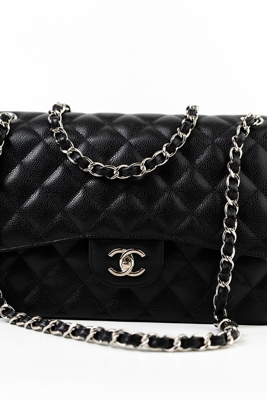 Jumbo Black Caviar Quilted Classic Flap Silver Hardware
