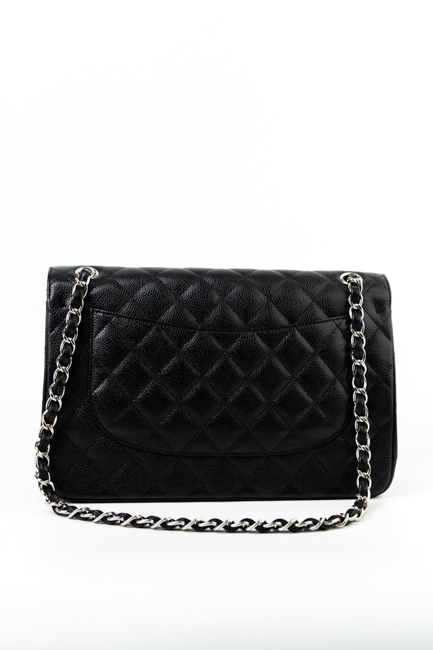 Jumbo Black Caviar Quilted Classic Flap Silver Hardware