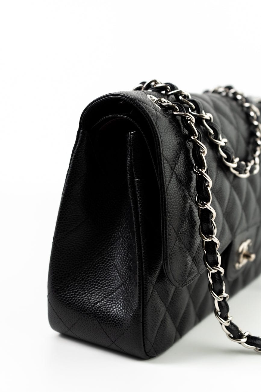 Jumbo Black Caviar Quilted Classic Flap Silver Hardware