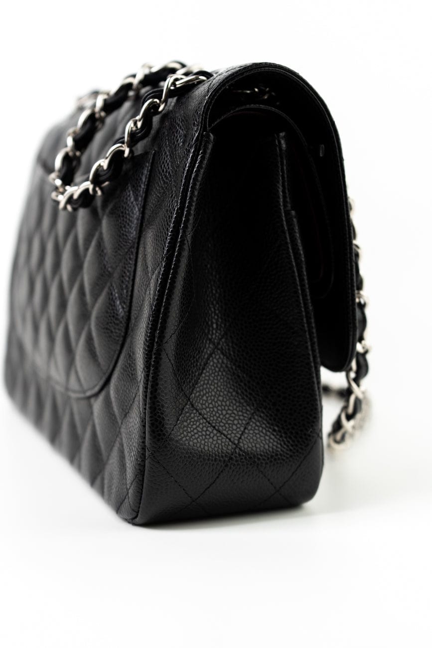 Jumbo Black Caviar Quilted Classic Flap Silver Hardware