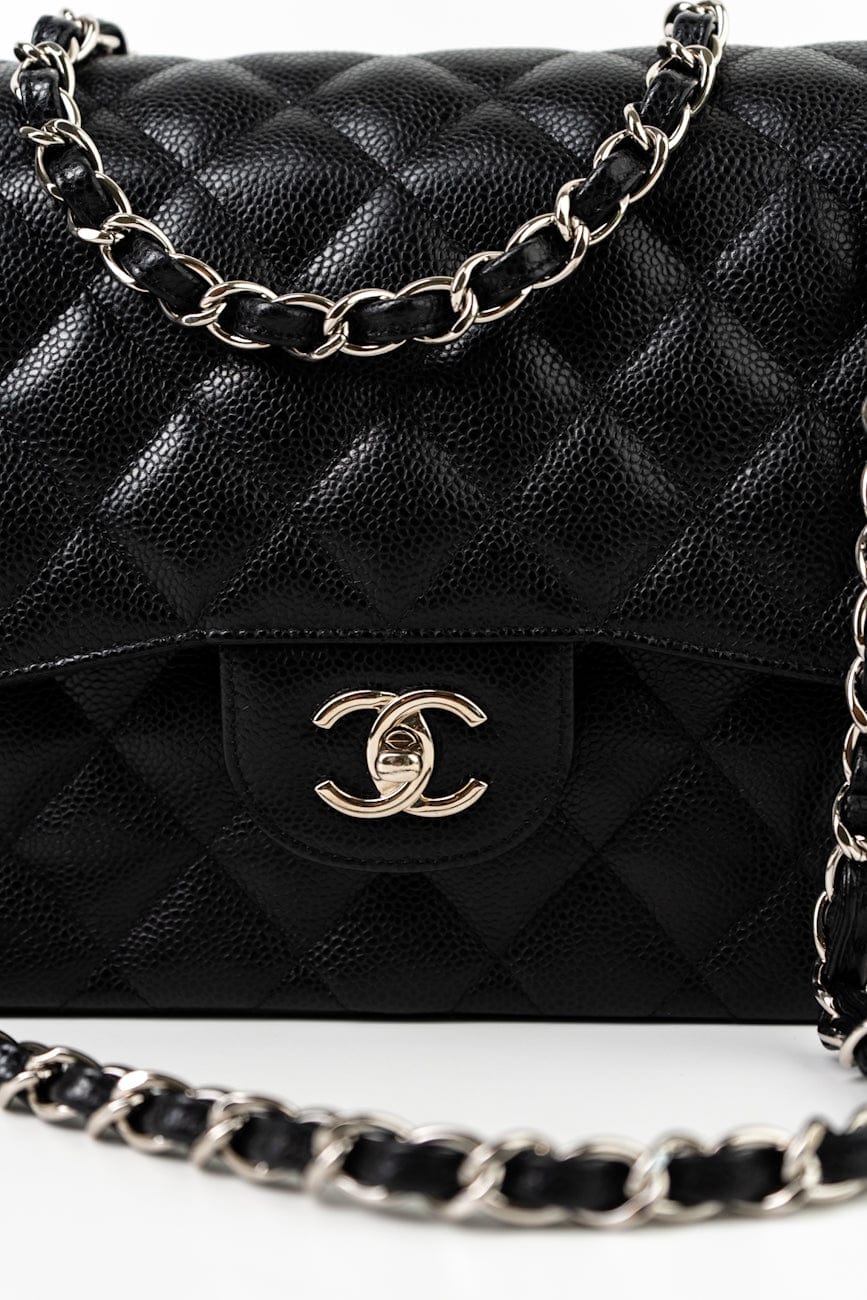Jumbo Black Caviar Quilted Classic Flap Silver Hardware
