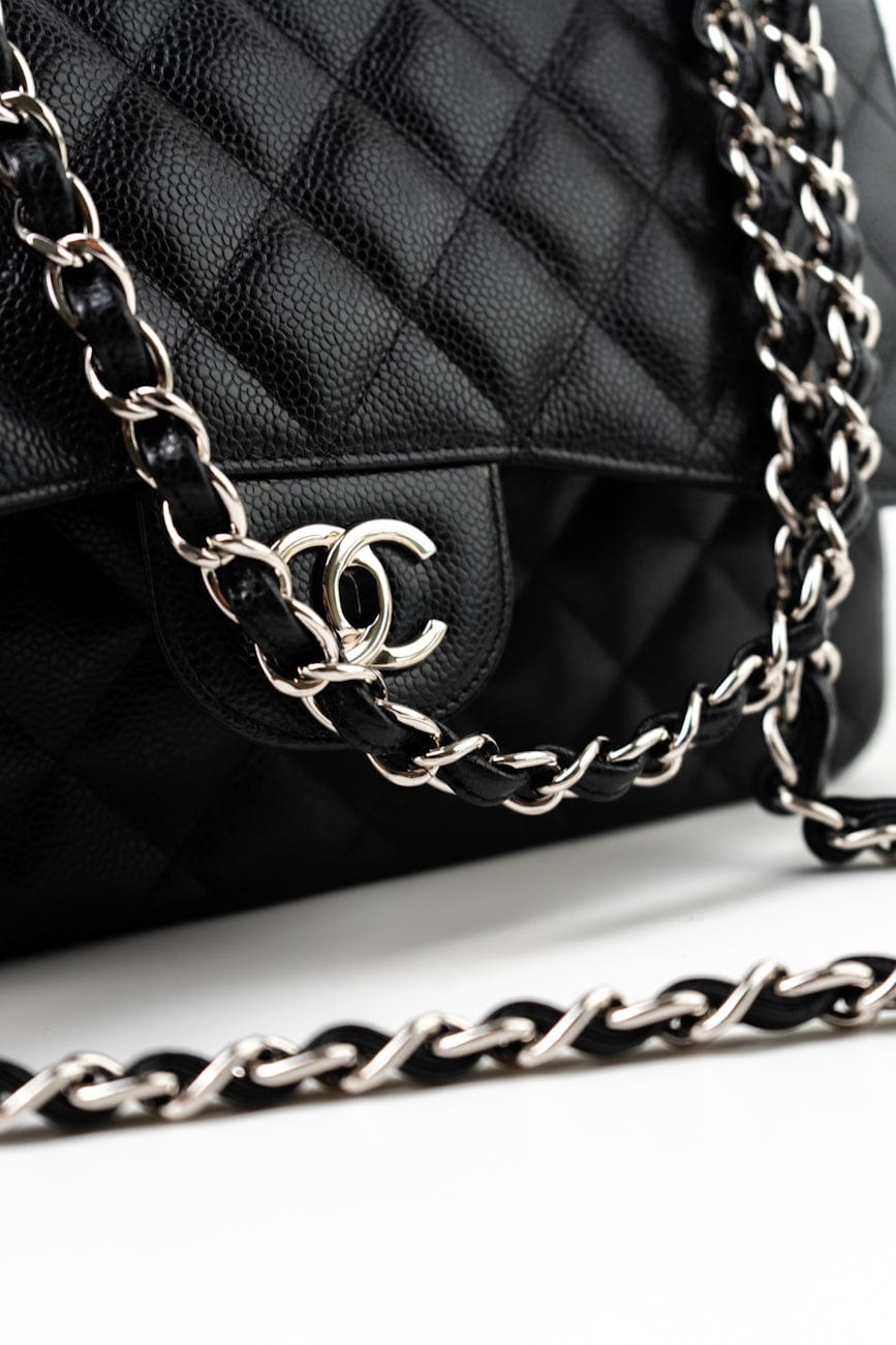 Jumbo Black Caviar Quilted Classic Flap Silver Hardware