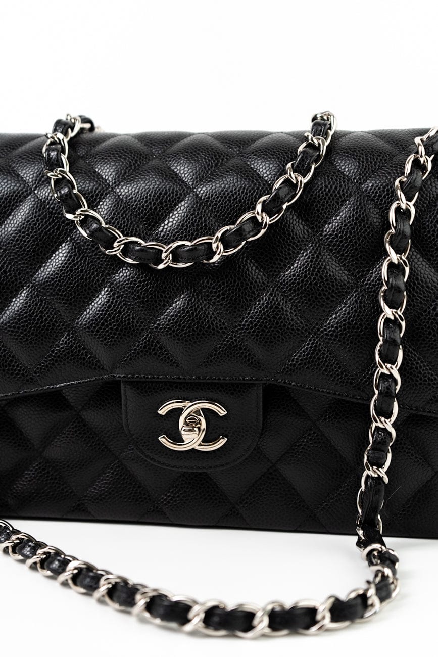 Jumbo Black Caviar Quilted Classic Flap Silver Hardware
